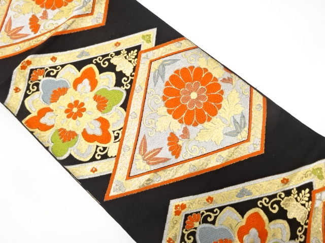 アンティーク　菱に華紋・菊唐草模様織り出し袋帯（着用可）